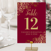 Numéro De Table Gold & Maroon Burgundy Elegant Frilly Mariage