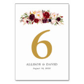 Numéro De Table Gold Marsala Boho Floral Numéros de tableau (Dos)
