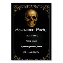 Gold Skull Halloween Party Invitation - Elegant Bl