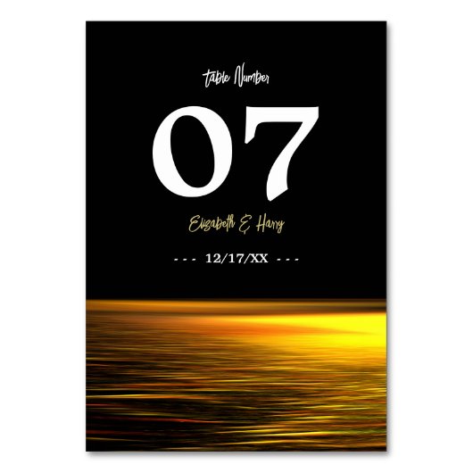 Numéro De Table Golden Ocean, Elégant Mariage plage (Dos)