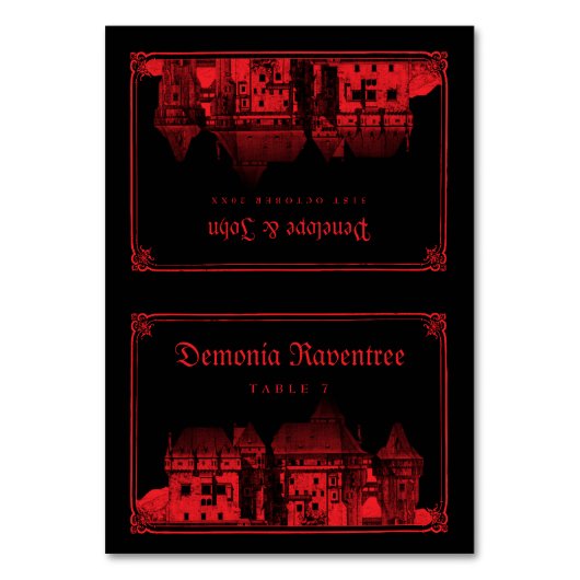 Numéro De Table Gothic Vampire Castle Black Red Wedding Place Card (Par défaut)