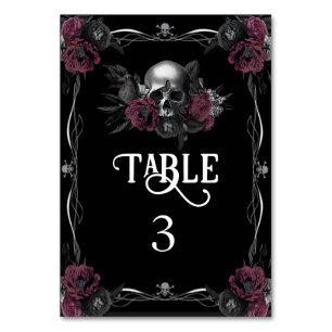 Numéro De Table Gothique Bourgogne Floral Crâne Halloween Mariage