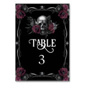 Numéro De Table Gothique Bourgogne Floral Crâne Halloween Mariage (Dos)