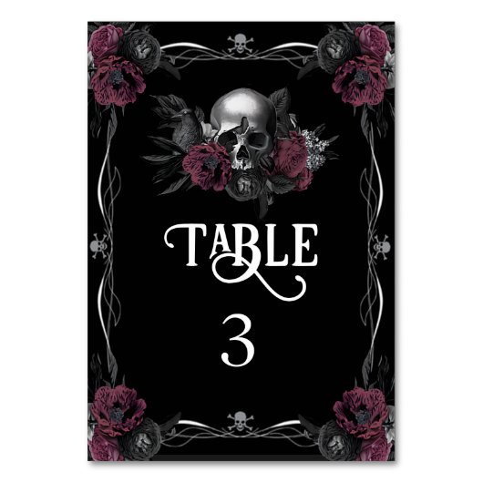 Numéro De Table Gothique Bourgogne Floral Crâne Halloween Mariage (Par défaut)
