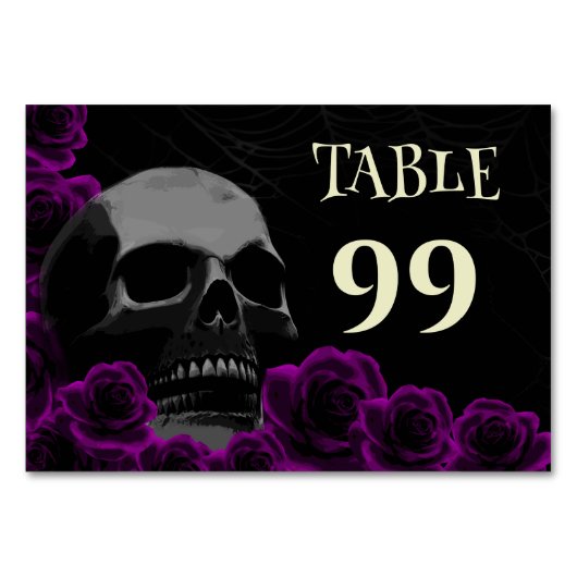 Numéro De Table Gothique Crâne violet Roses Éffrayant Halloween We (Dos)