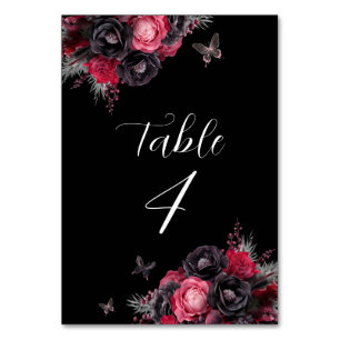 Numéro De Table Gothique Rouge & Noir Moody Florals Quinceañera