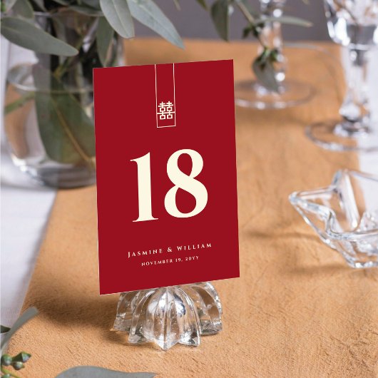 Numéro De Table Grand Rectangle double bonheur Mariage chinois