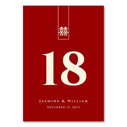 Numéro De Table Grand Rectangle double bonheur Mariage chinois (Dos)