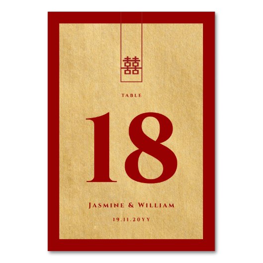 Numéro De Table Grand Rectangle double Xi Golden Mariage chinois (Par défaut)