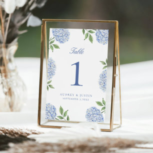 Numéro de table grande fleur d'hortensia bleu clas