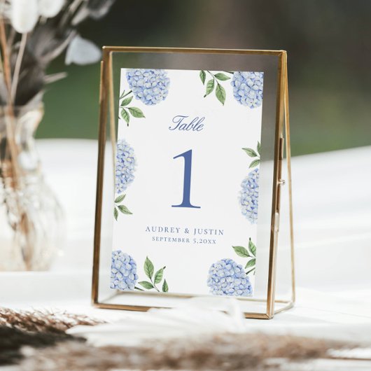 Numéro de table grande fleur d'hortensia bleu clas