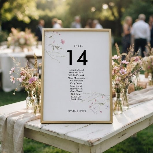 Numéro De Table Graphique de placement de fleurs roses florales mo