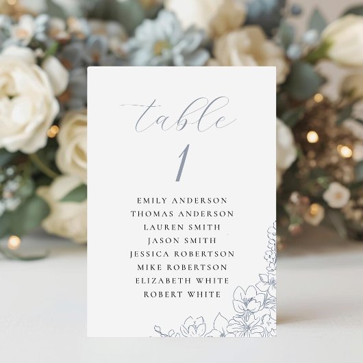 Numéro De Table Graphique de placement de mariage à fleurs bleues