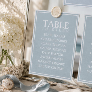 Numéro De Table Graphique de placement de mariage côtier bleu pous