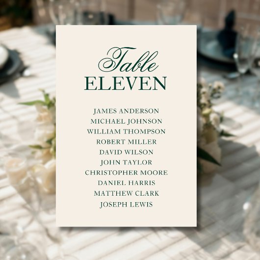 Numéro De Table Graphique de placement de mariage élégant Emerald