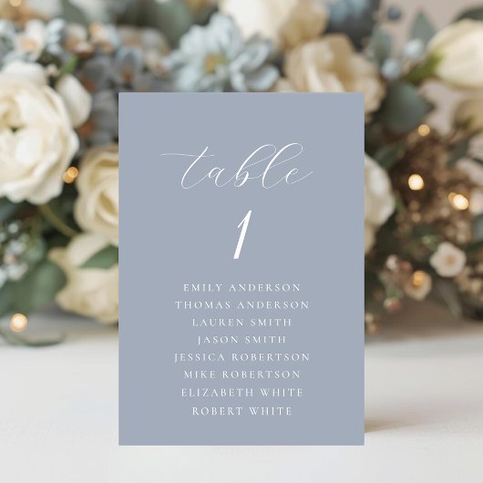 Numéro De Table Graphique de placement de mariage en bleu poussiér