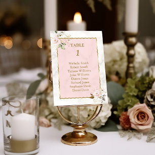 Numéro De Table Graphique de siège à cadre d'or rose Floral