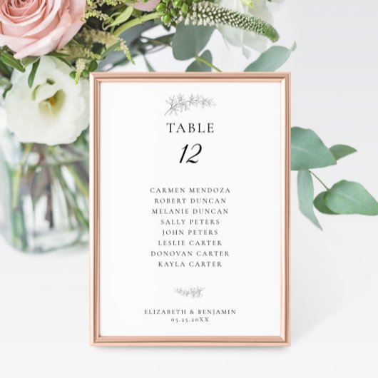 Numéro De Table Graphique de Siège de Mariage Botanique Minimalist