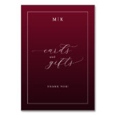 Numéro De Table Grateful Maroon Cursive Cards and Gifts Sign (Dos)