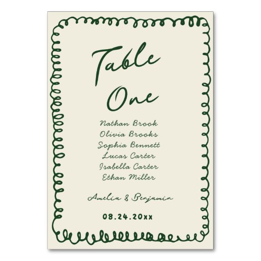 Numéro De Table green hand drawn heart Whimsical Wedding  (Par défaut)