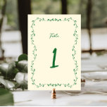 Numéro De Table Green Handwritten Wedding<br><div class="desc">Introducing our Mediterranean inspired wedding table number,  a perfect blend of elegance,  charm and whimsy to set the tone for your special day. Featuring a delicate,  hand-drawn botanical design in a beautiful shade of green,  this table number card evokes the serene beauty and timeless romance of the Mediterranean.</div>