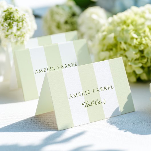 Numéro De Table Green Stripe Wedding Escort Name Cards