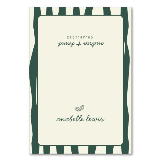 Numéro De Table Green Stripes Custom Guest Name Wedding Place Card (Par défaut)