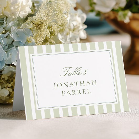 Numéro De Table Green Stripes Wedding Place Cards