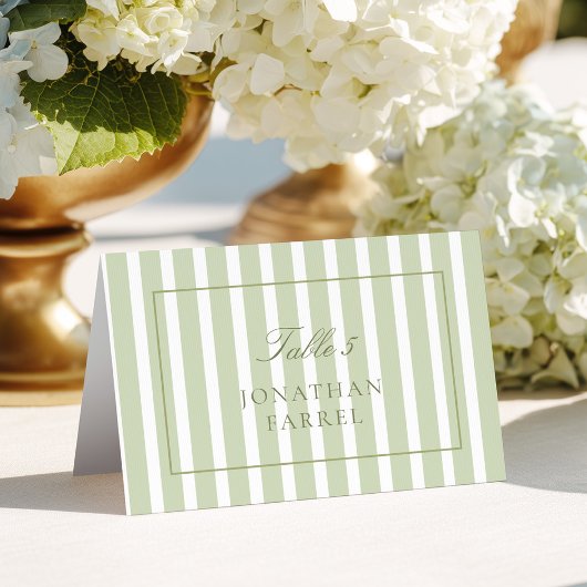 Numéro De Table Green Stripes Wedding Place Cards