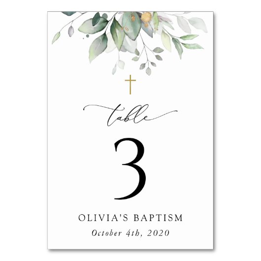Numéro De Table Greenery, Eucalyptus Leaves, Baptism Table Numbers (Dos)