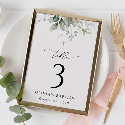 Numéro De Table Greenery, Eucalyptus Leaves, Baptism Table Numbers