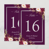 Numéro de table gris argenté floral violet prune r (Devant / Derrière)