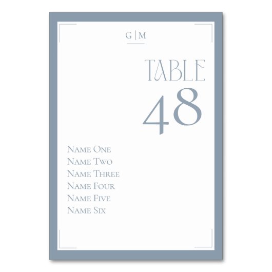 Numéro De Table Gris Bleu Poussiéreux Monogram Invités Moderne (Dos)