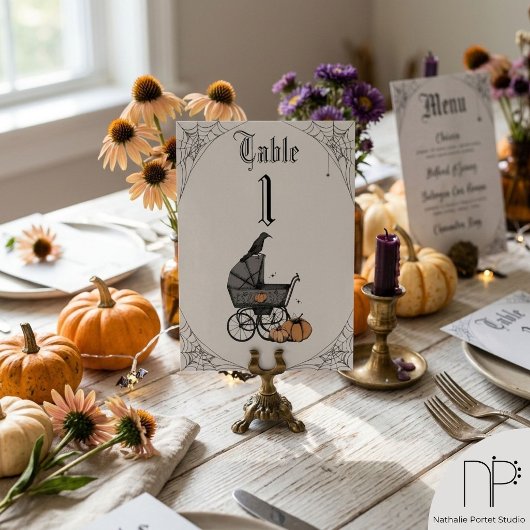 Numéro de table gris clair pour Baby Shower Hallow