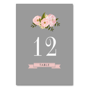 Numéro De Table Gris Mariage couleur d'aquarelle pour les pivoin