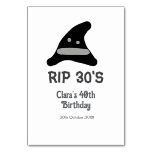 Numéro De Table Gris noir RIP 30's 40e anniversaire sorcière casqu