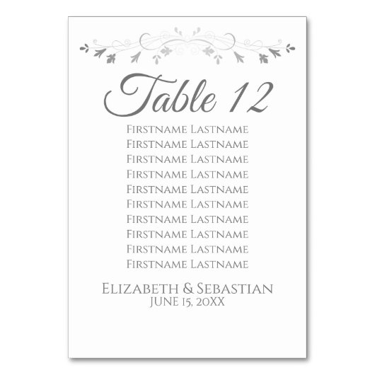 Numéro De Table Gris sur blanc Tableau de sièges Mariage simple (Par défaut)