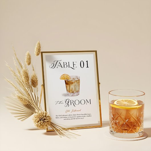 Numéro De Table Groom Signature Cocktail Aquarelle Mariage Boisson