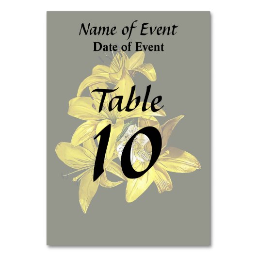 Numéro De Table Groupe de Lys jaunes (Dos)