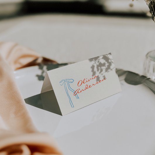 Numéro De Table Hand Drawn Orange Blue Bow Wedding Place Cards