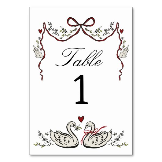 Numéro De Table Hand Drawn unique Swans Wedding Table Card (Par défaut)