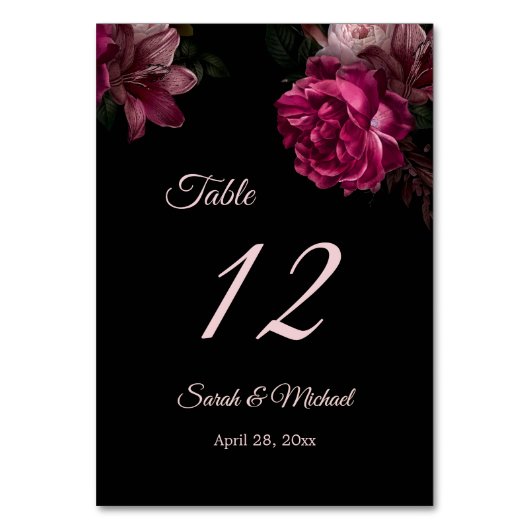 Numéro De Table Hand Painted Roses Dark Moody Floral Wedding   (Par défaut)