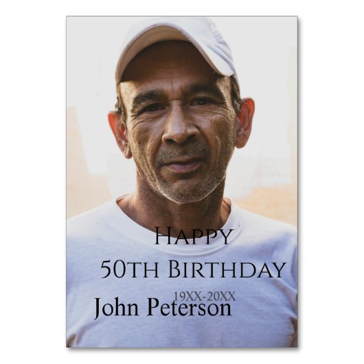 Numéro De Table Happy 50th birthday name photo year man simple min (Par défaut)