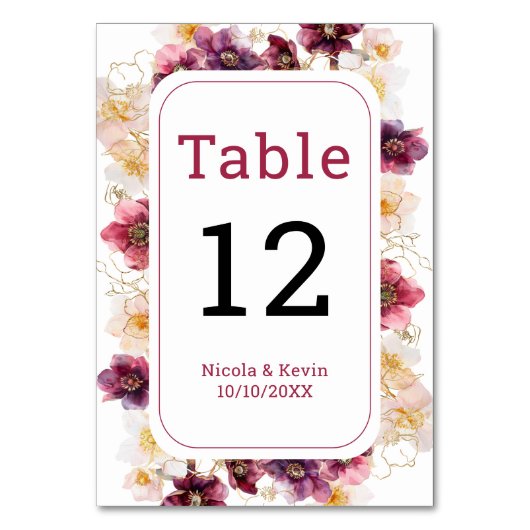 Numéro De Table Hellebore Floral Burgundy Wedding Table Number (Par défaut)
