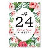 Numéro De Table Hibiscus rose tropical Mariage de palmier vert (Dos)