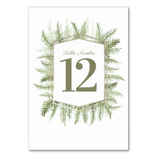 Numéro De Table Hiver à feuillage persistant pinède verte mariage (Par défaut)