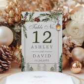 Numéro De Table Hiver Pins Rustiques Mariage de lanterne botanique