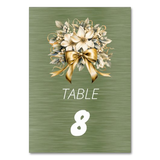 Numéro De Table Holly Blanc Feuille Verte Ruban Doré (Par défaut)