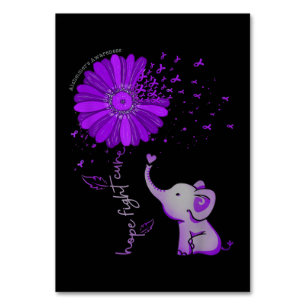 Numéro De Table Hope Fight Cute Elephant Alzheimer's Purple Ribbon