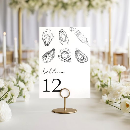 Numéro De Table Huîtres tirées Champagne Table de mariage Fruits d